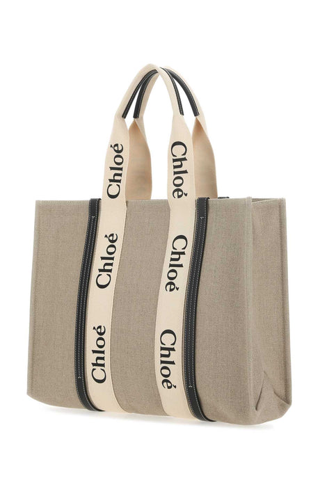 CHLOE Two-Tone Canvas Large Woody Shopping Handbag - 44 cm Width