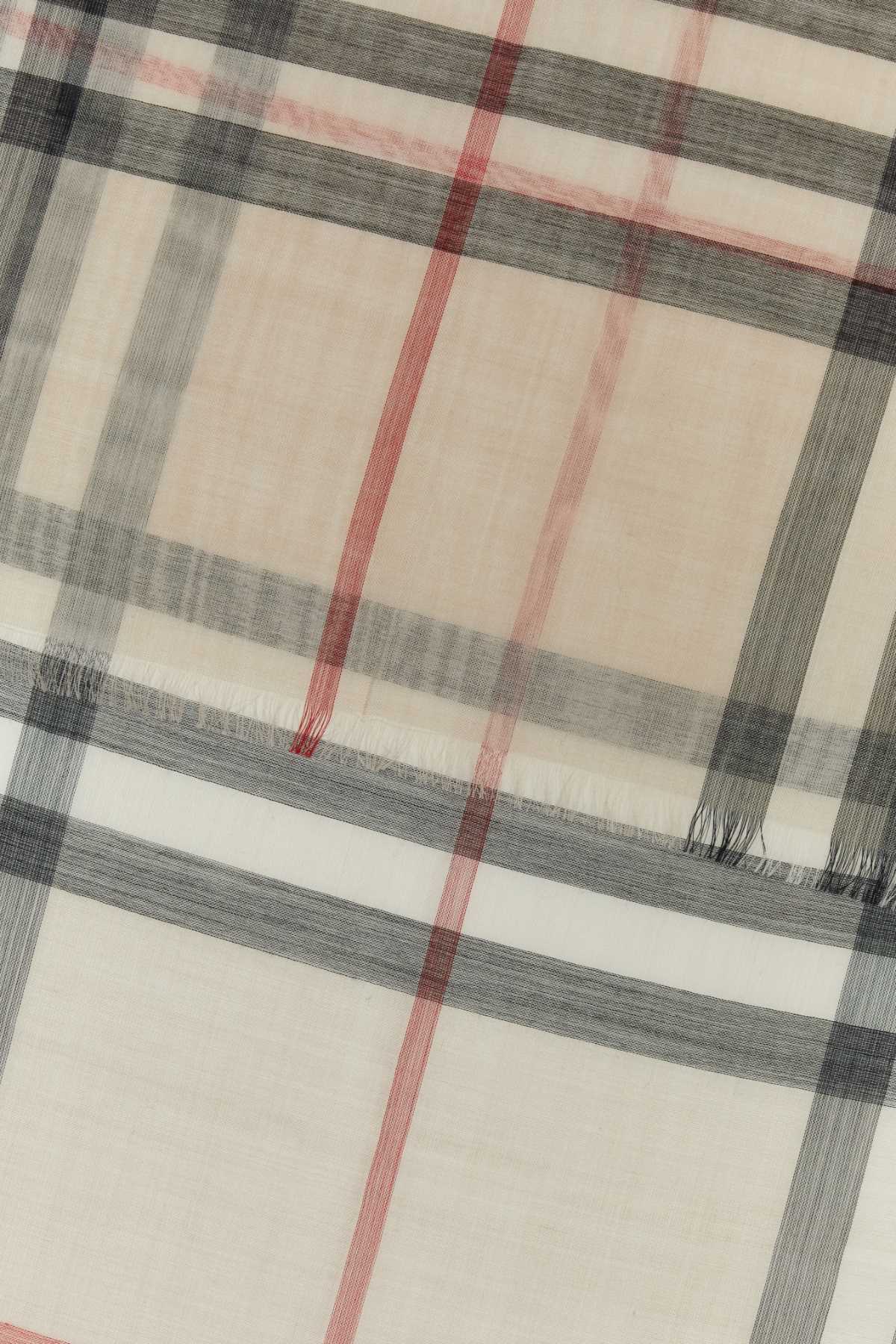 BURBERRY Checked Embroidered Wool Blend Foulard - 220 cm x 70 cm