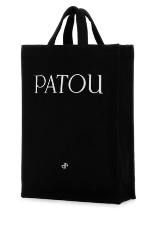 PATOU Stylish Black Canvas Shopping Handbag - 27 cm x 39 cm