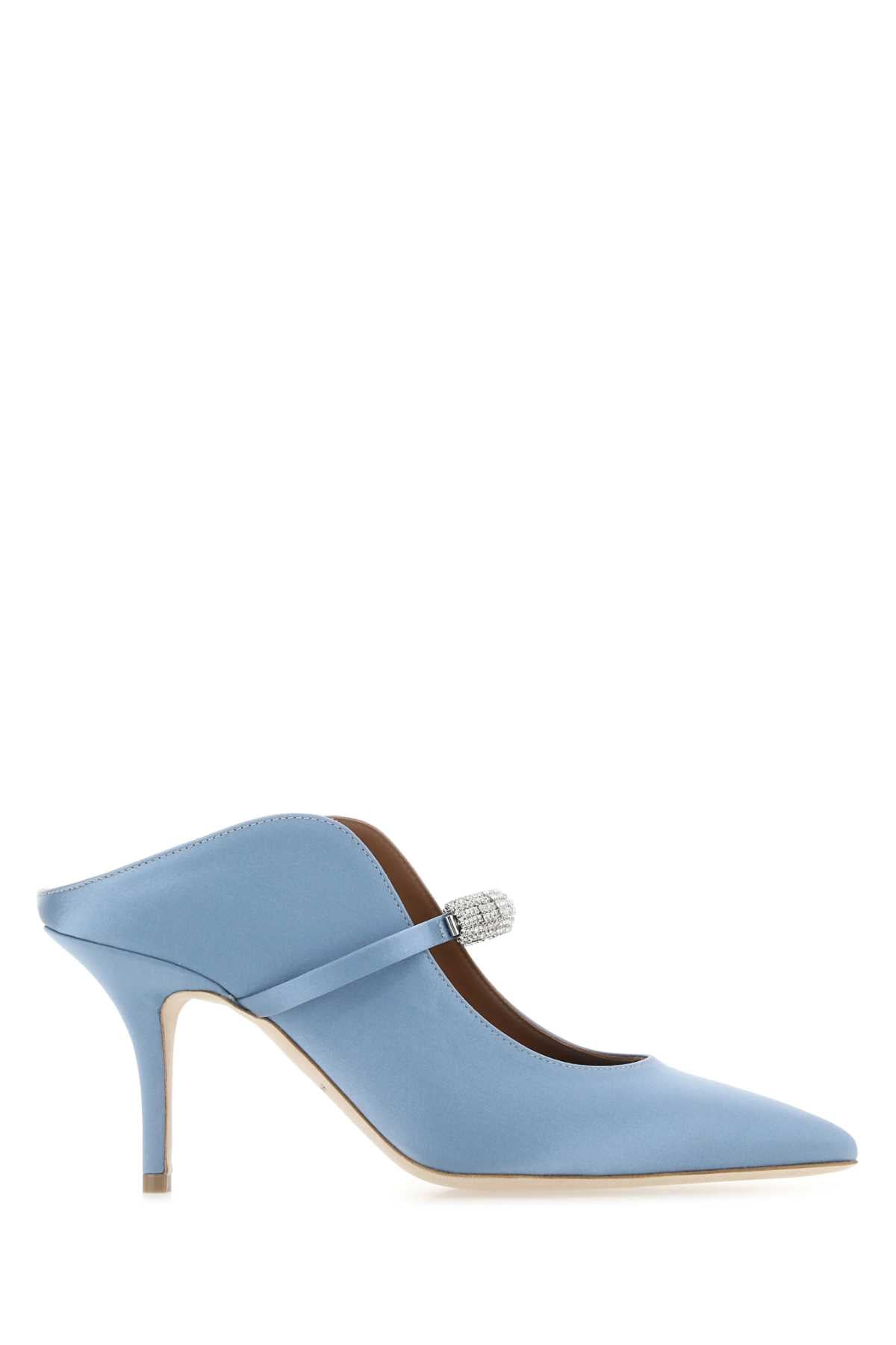 MALONE SOULIERS Cerulean Blue Satin Bella Flats with 7 cm Heels