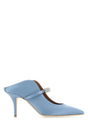 MALONE SOULIERS Cerulean Blue Satin Bella Flats with 7 cm Heels