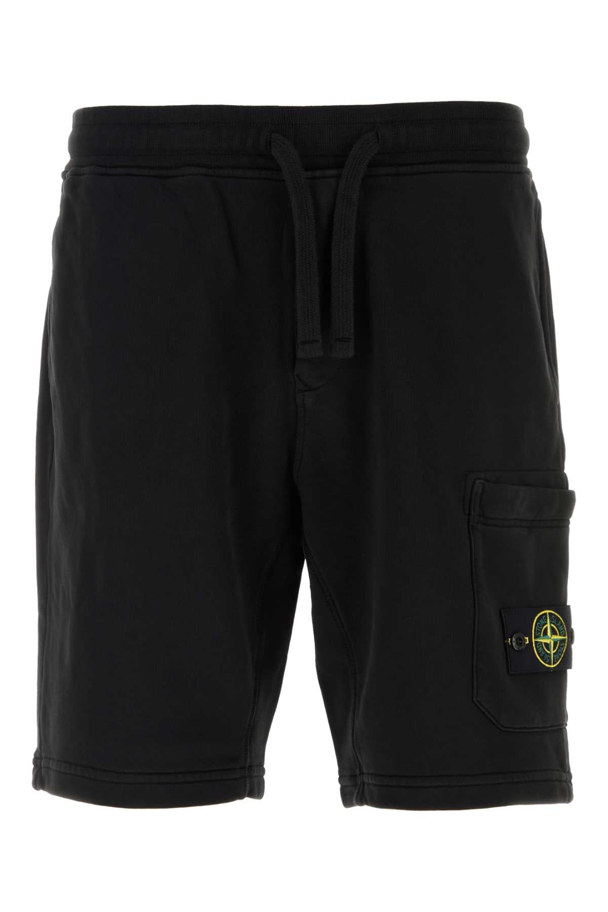 STONE ISLAND Men's Black Cotton Bermuda Shorts