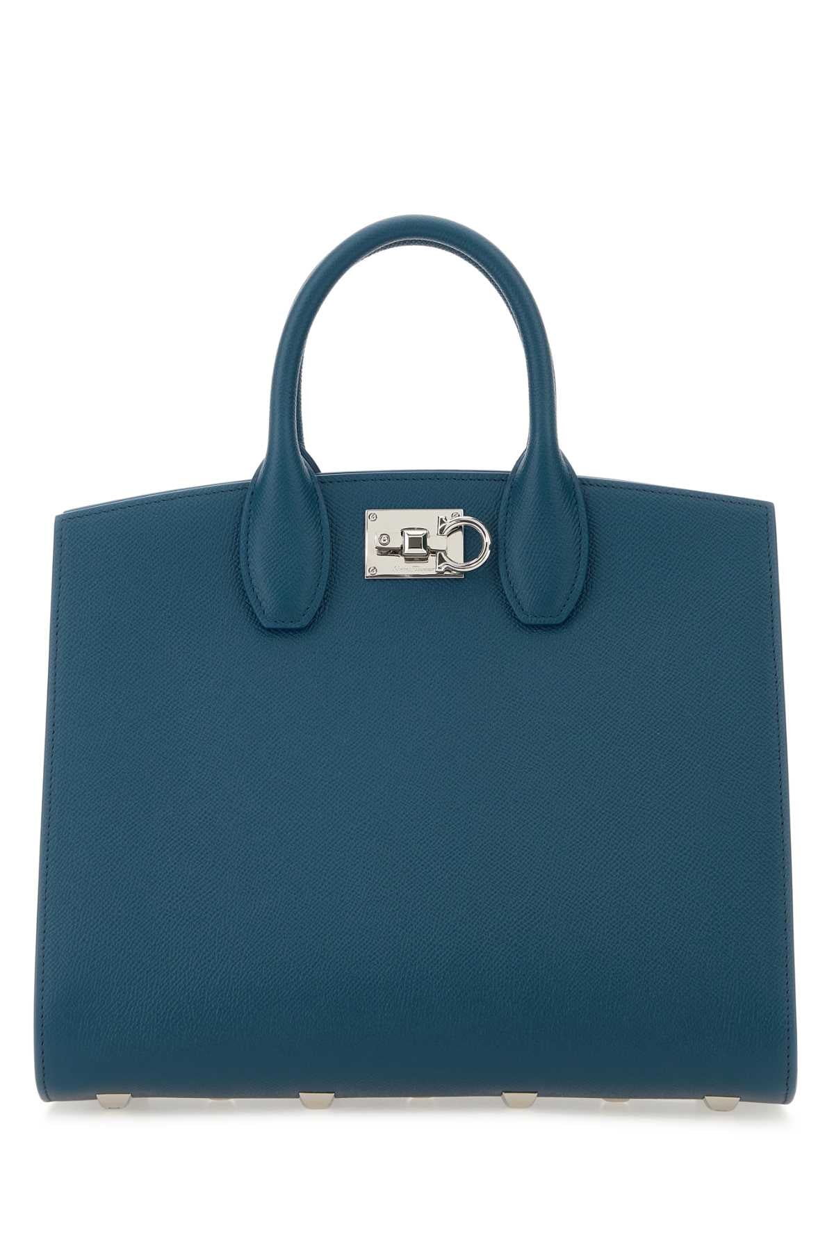 SALVATORE FERRAGAMO Medium Studio Box Handbag - Teal Green Leather