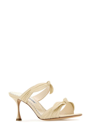 MANOLO BLAHNIK Ivory Nappa Leather Lollo Flats - 7 cm Heel Height