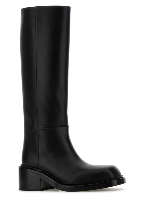 PRADA Elegant Black Leather Boots with 6 cm Heel