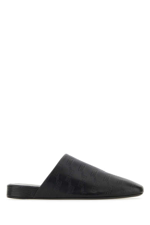 BALENCIAGA Black Leather Slippers