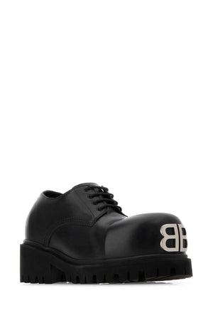 BALENCIAGA Black Leather Stomper Lace-Up Shoes