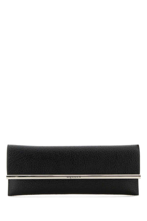 ALEXANDER MCQUEEN Black Leather Cross B-Long Clutch - 33 cm x 13.5 cm