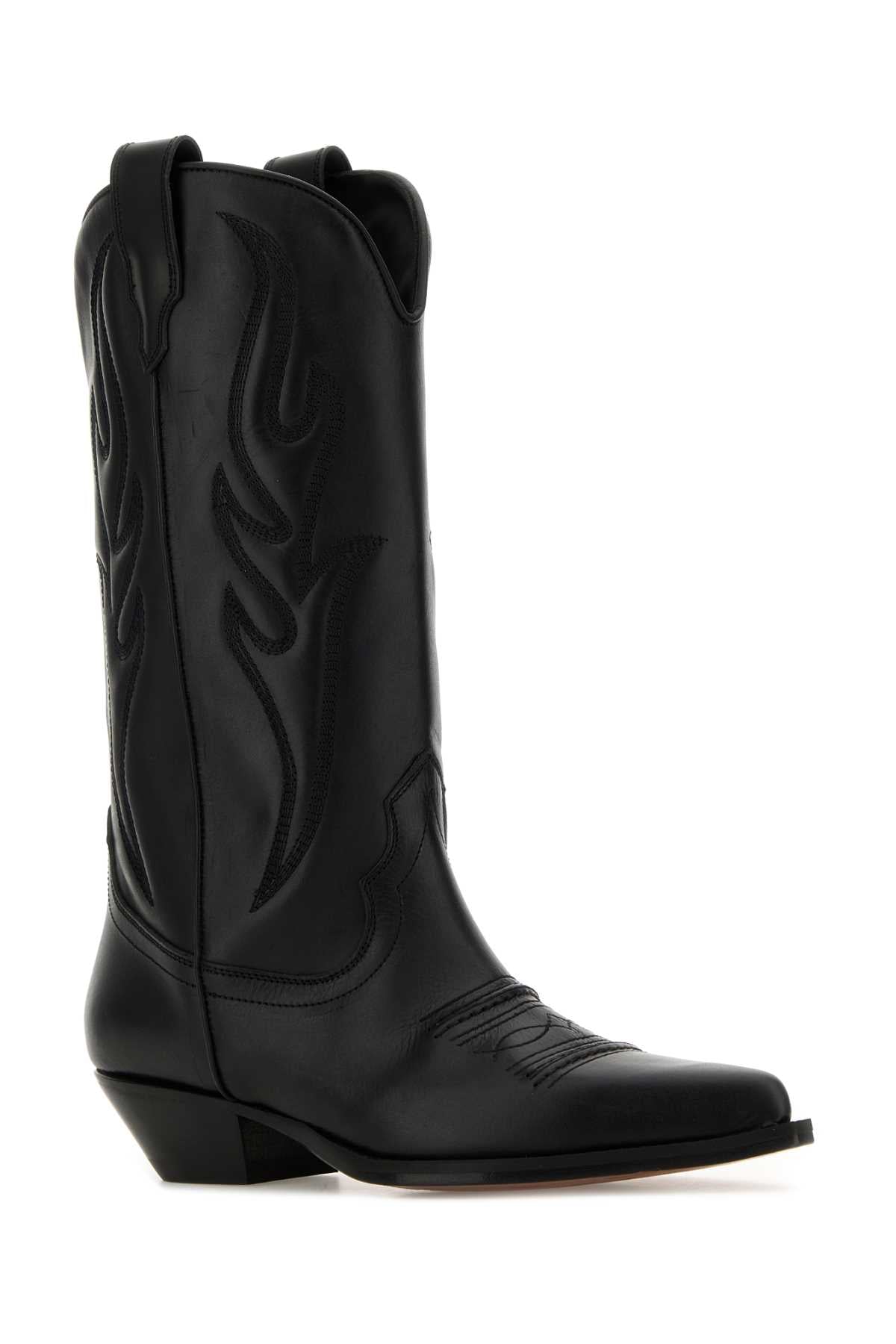 SONORA Black Leather Santa Fe Boots with 5 cm Heel for Women