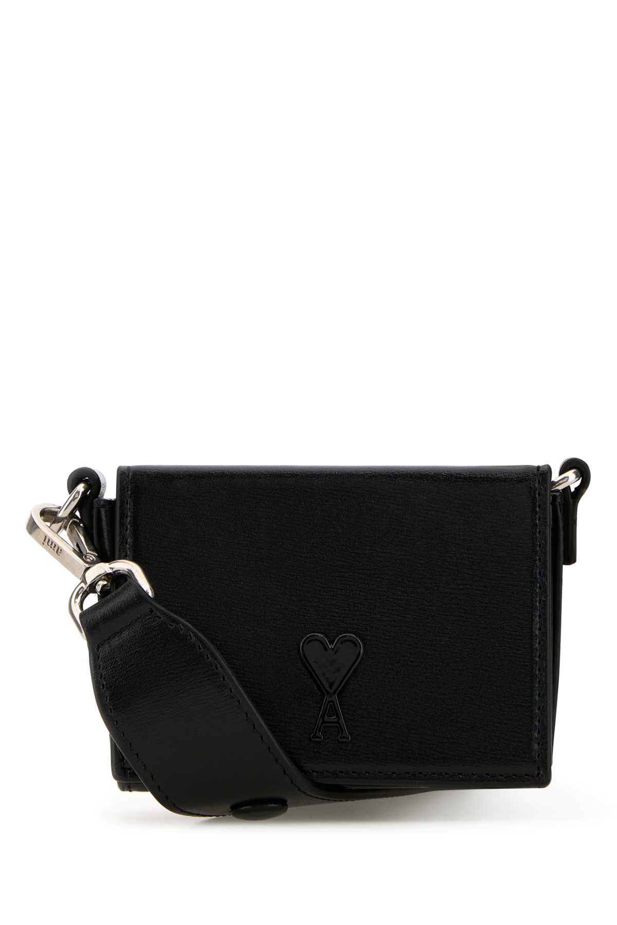 AMI Mini Black Leather Crossbody Handbag