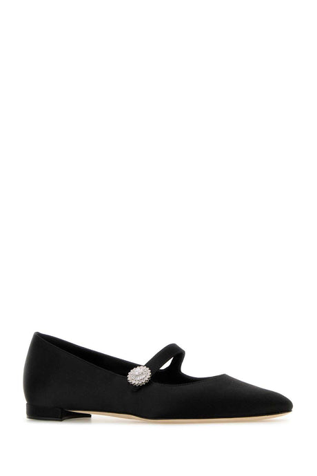 MANOLO BLAHNIK Elegant Black Satin Mary Jane Ballerinas - Perfect for Every Occasion