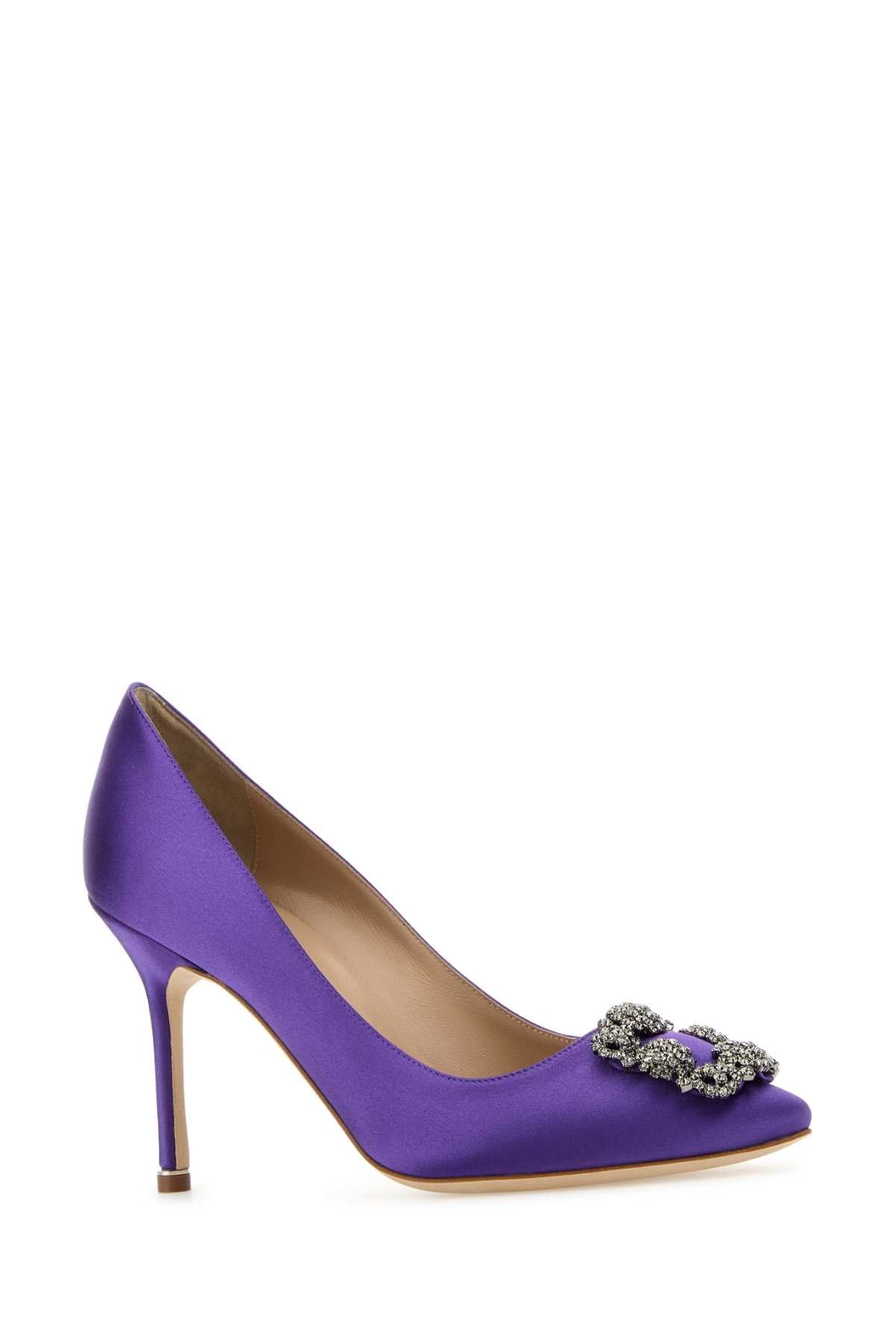 MANOLO BLAHNIK Elegant Purple Satin Pumps with 9 cm Heel