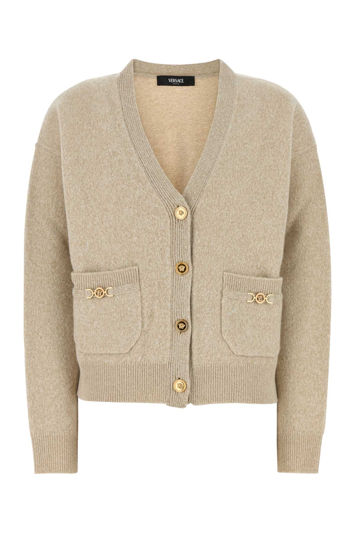 VERSACE Beige Wool Blend Cardigan