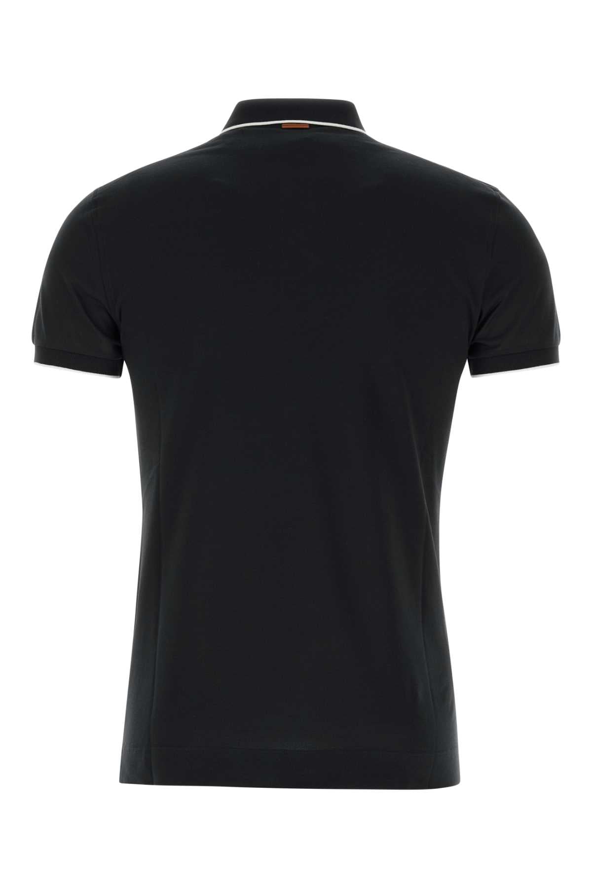 ZEGNA Classic Black Stretch Piquet Polo Shirt for Men