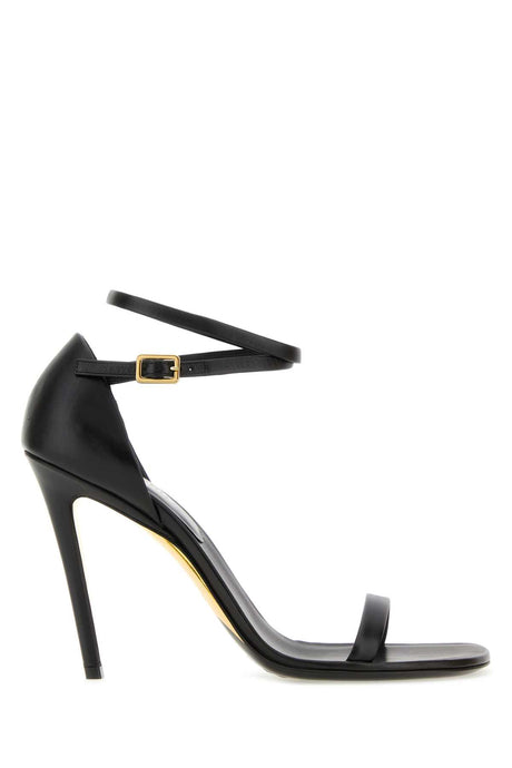 BURBERRY Elegant Black Leather Sandals with 10 cm Heel