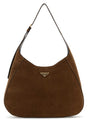 PRADA Large Suede Shoulder Handbag - 40 cm Width