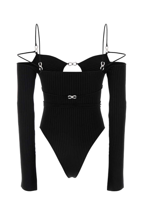 MACH&MACH Stylish Black Viscose Blend Bodysuit (S)