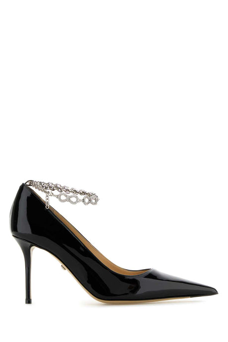 MACH&MACH Elegant Black Leather Bow Chain Pumps - 8.5 cm Heel