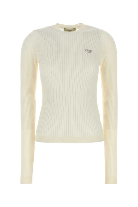 FENDI Ivory Wool Blend Knit T-Shirt for Women