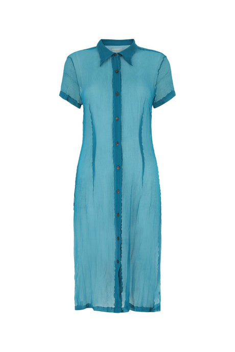 DRIES VAN NOTEN Teal Green Silk Crepe Shirt Dress