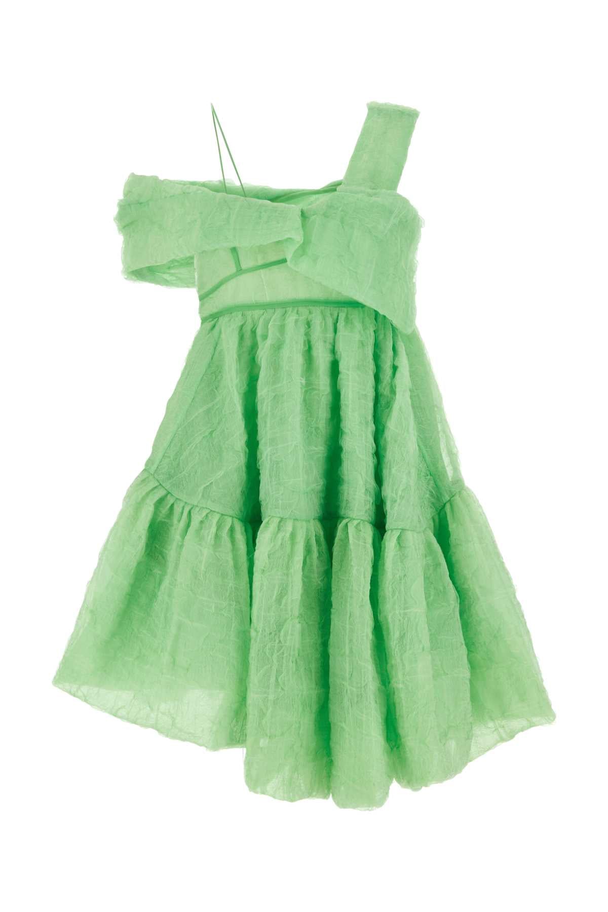 CECILIE BAHNSEN Mini Silk Blend Dress in Vibrant Green