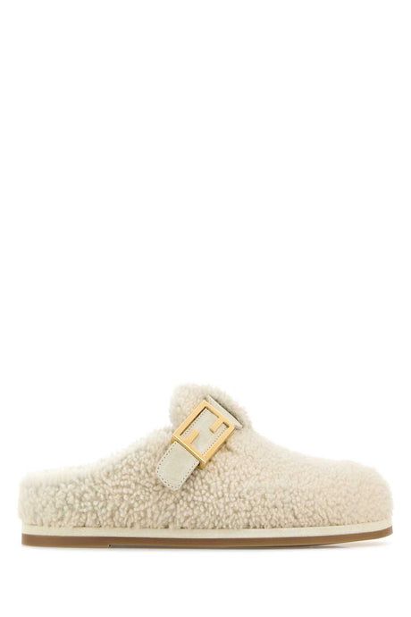 FENDI Ivory Shearling Boston Slippers