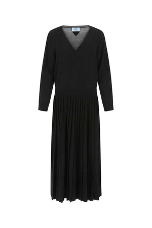 PRADA Elegant Black Stretch Wool Blend Dress