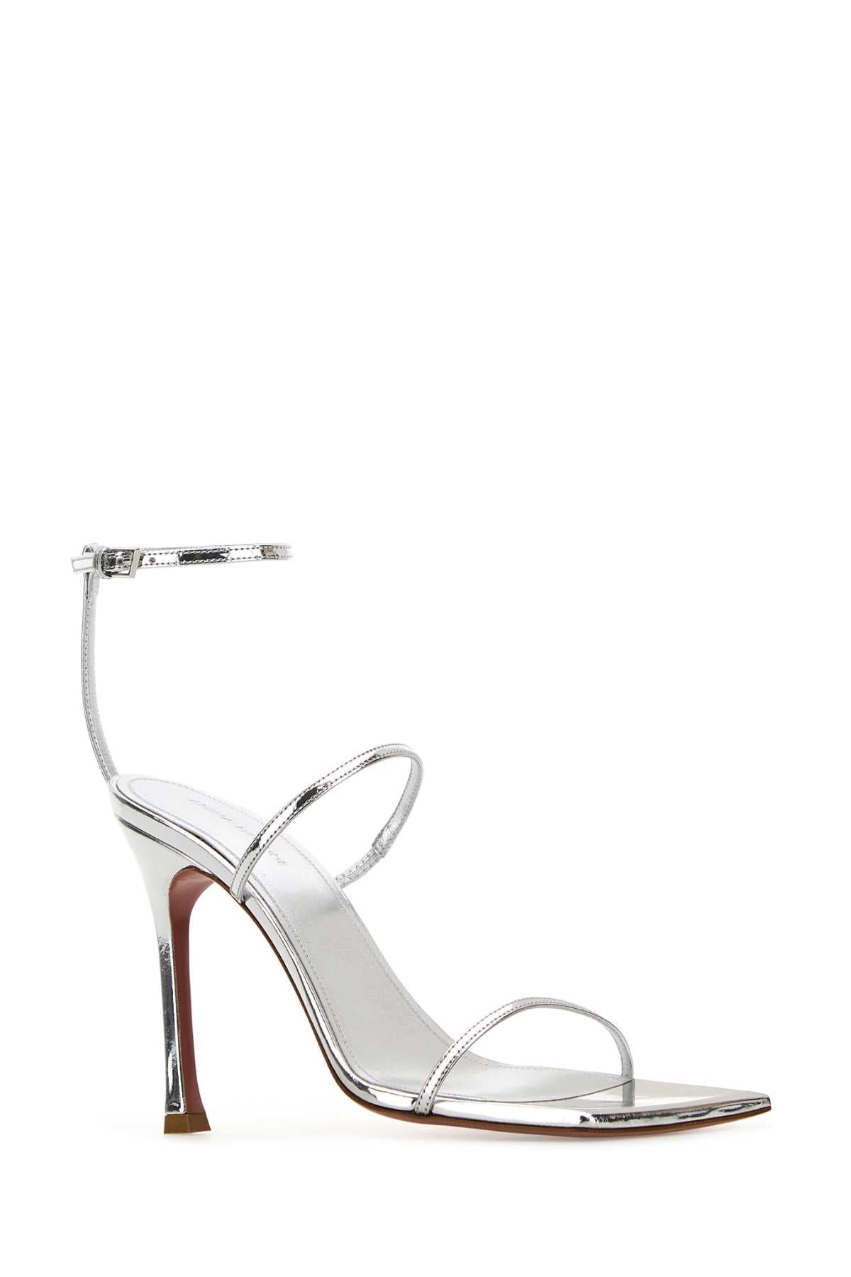 AMINA MUADDI Elevated Silver Leather Maya Sandals with 9.5 cm Heel