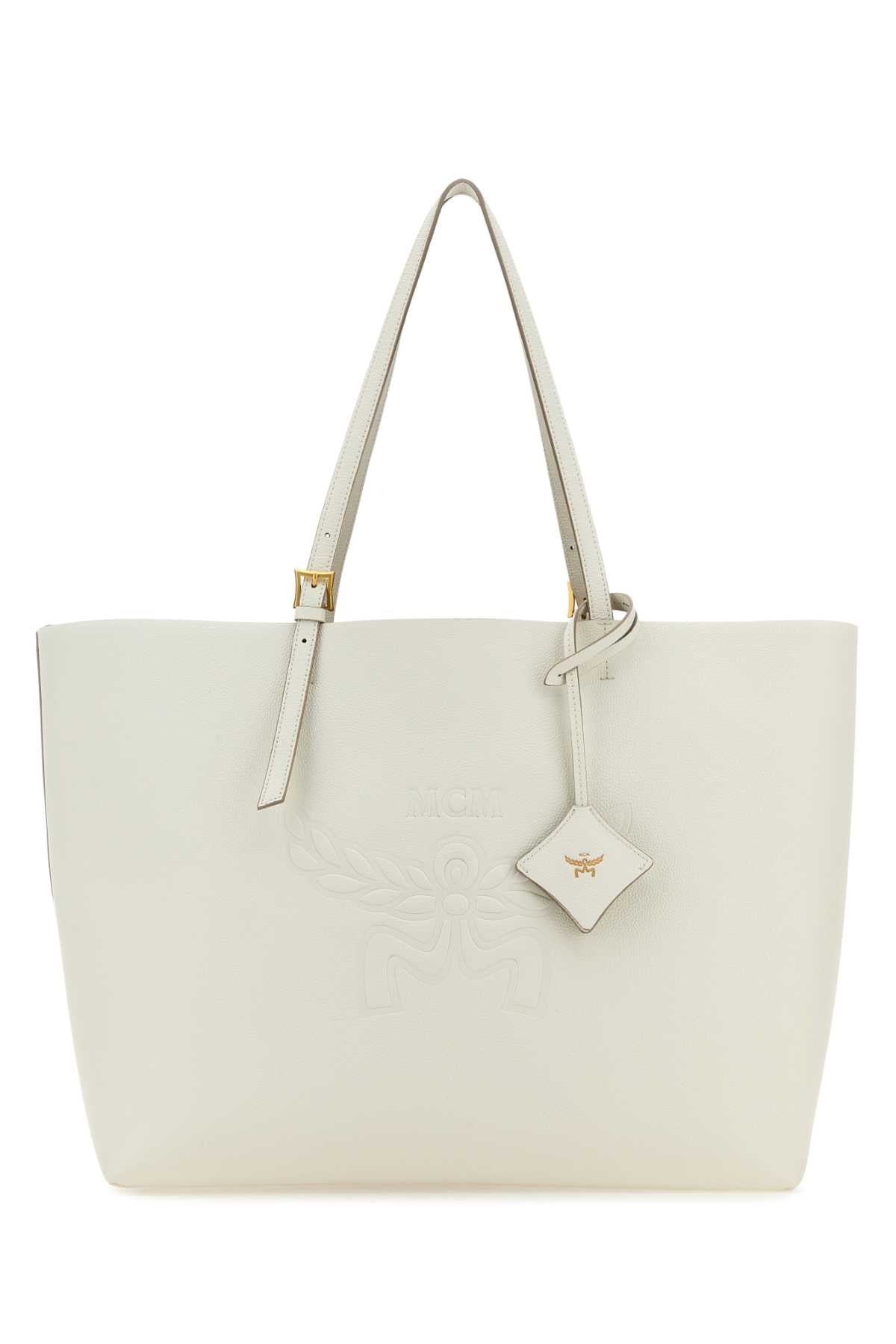 MCM Large Himmel White Leather Shopping Handbag