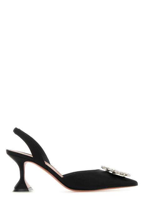 AMINA MUADDI Chic Black Satin Begum Pumps with 7 cm Heel