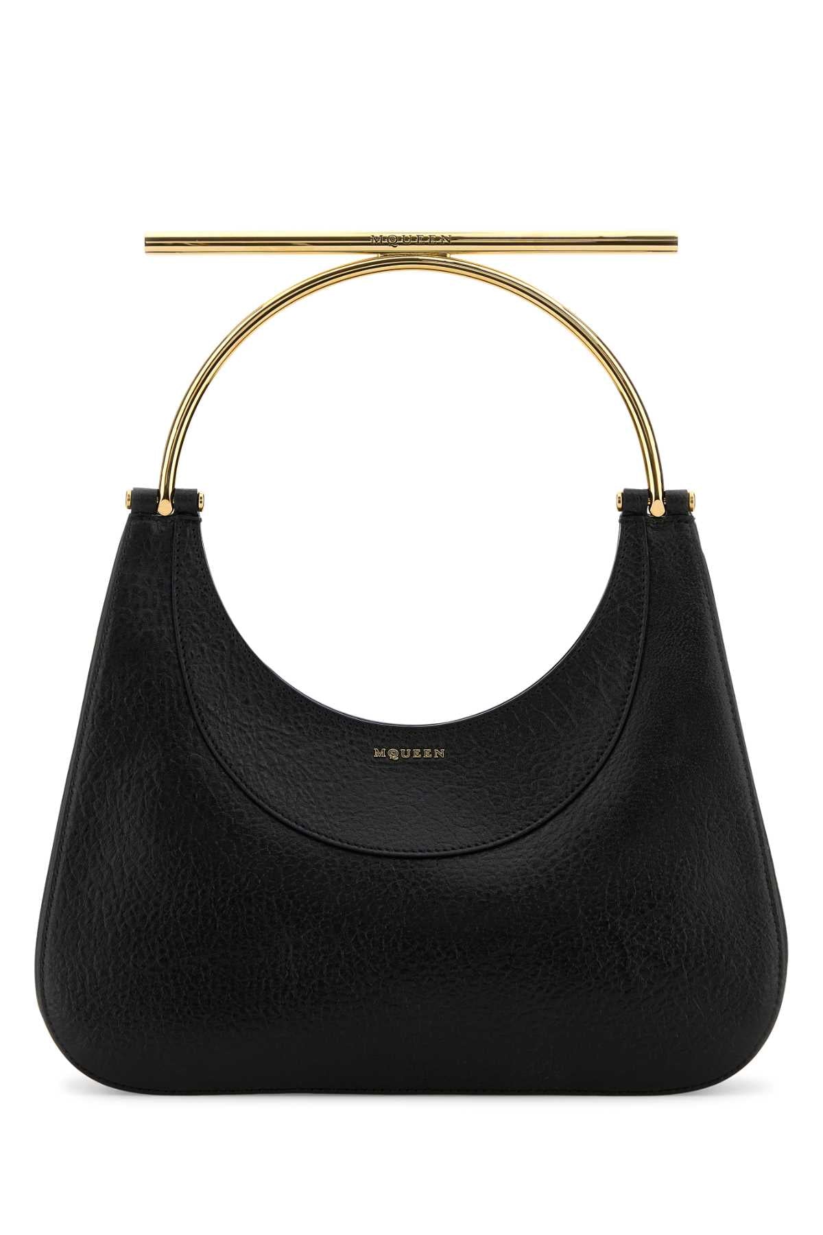 ALEXANDER MCQUEEN Elegant Black Leather Cross-Bar Handbag (30cm x 25cm x 10cm)