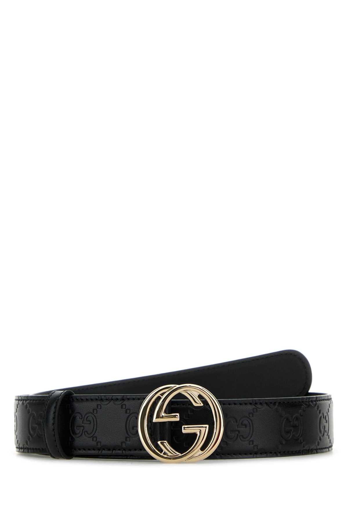 GUCCI Elegant Black Leather Blondie Belt - 3cm Height