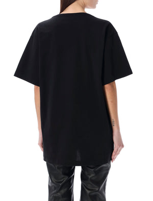Y/PROJECT Men's Black T-shirt with Ribbed V Collar and Logo Design