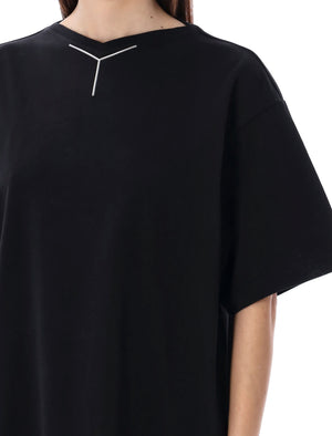 Y/PROJECT Men's Black T-shirt with Ribbed V Collar and Logo Design